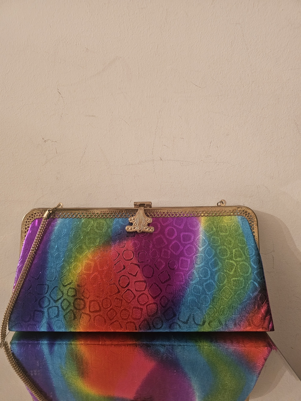 Multicolor Rainbow Clutch Handbag with Gold Frame